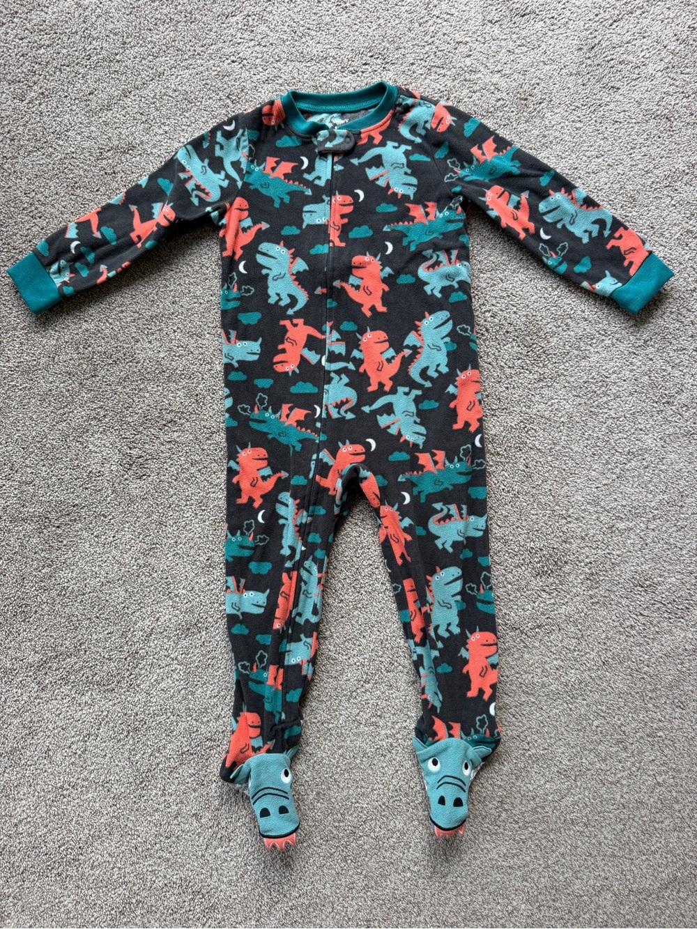Carter's Black Footed One-Piece Pajamas with Teal & Coral Dinosaurs